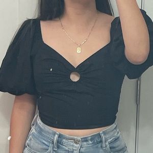 Abercrombie Black Puff Sleeve Crop Top